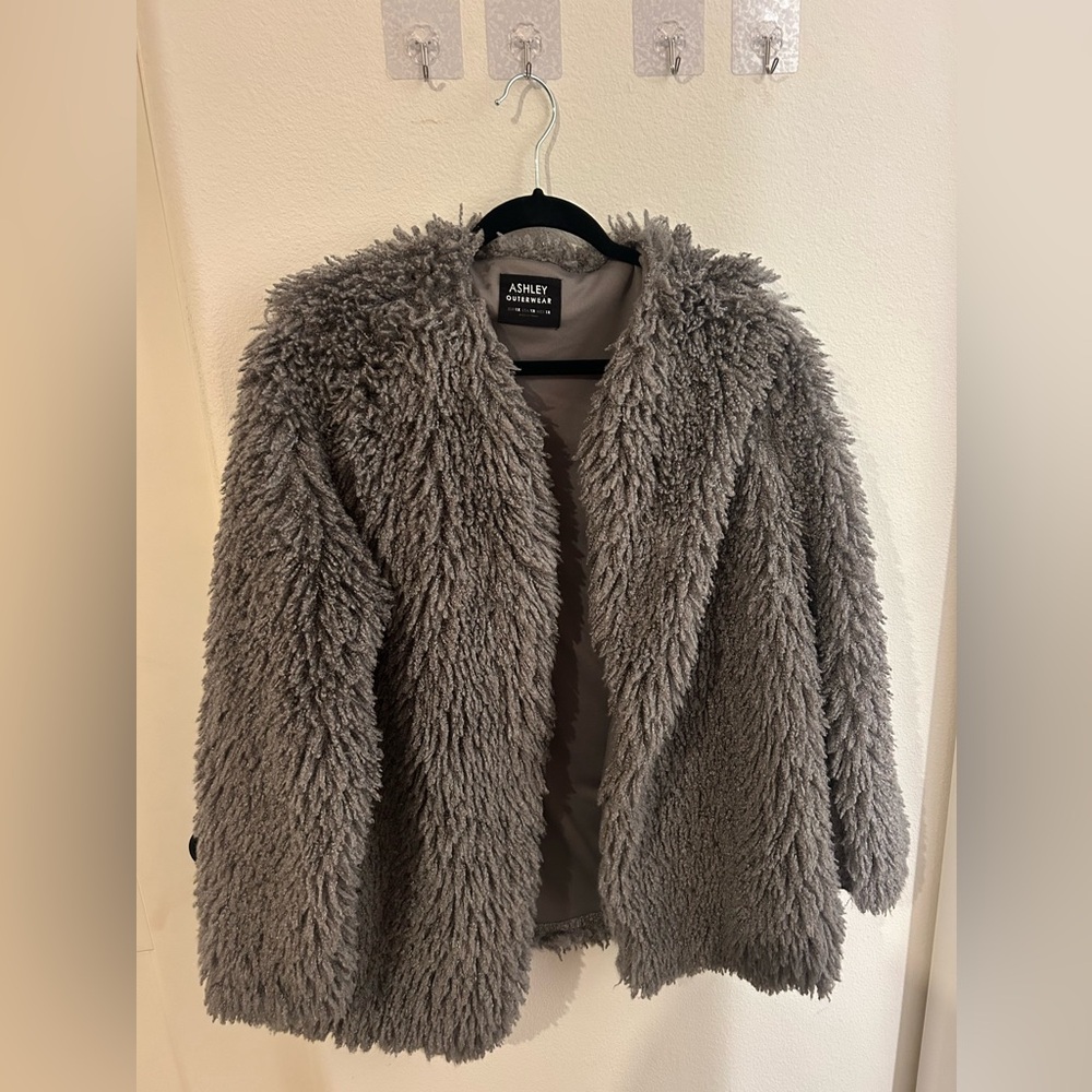gray fuzzy XL coat